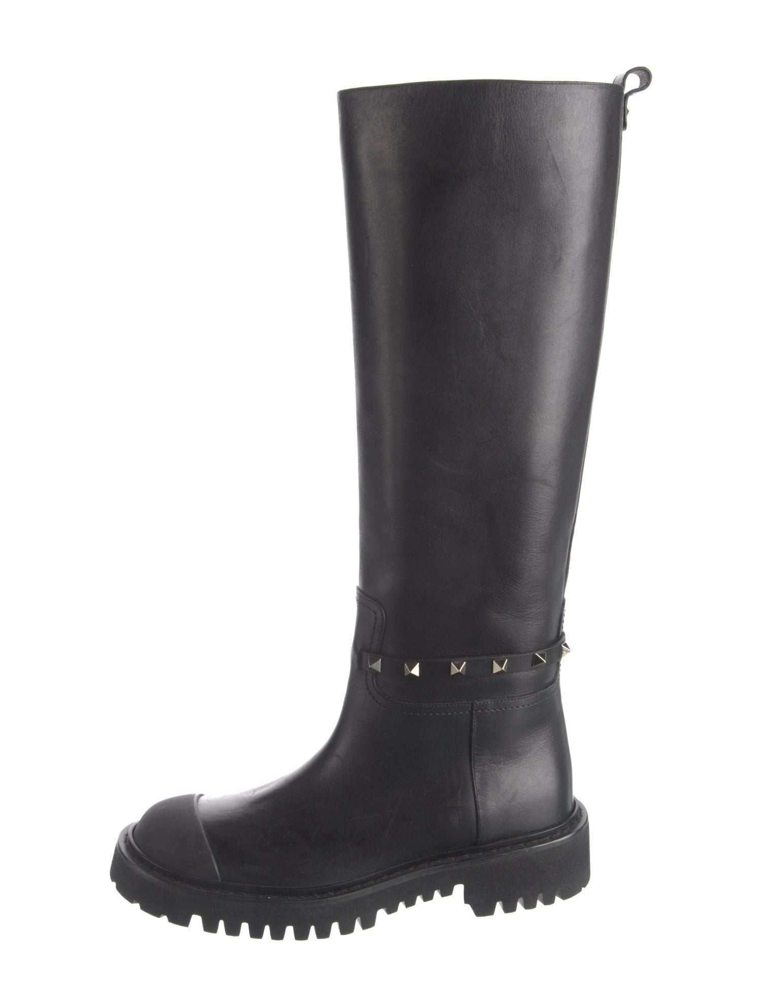 Valentino Rockstud Accents Leather Riding Boots