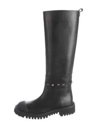Valentino Rockstud Accents Leather Riding Boots
