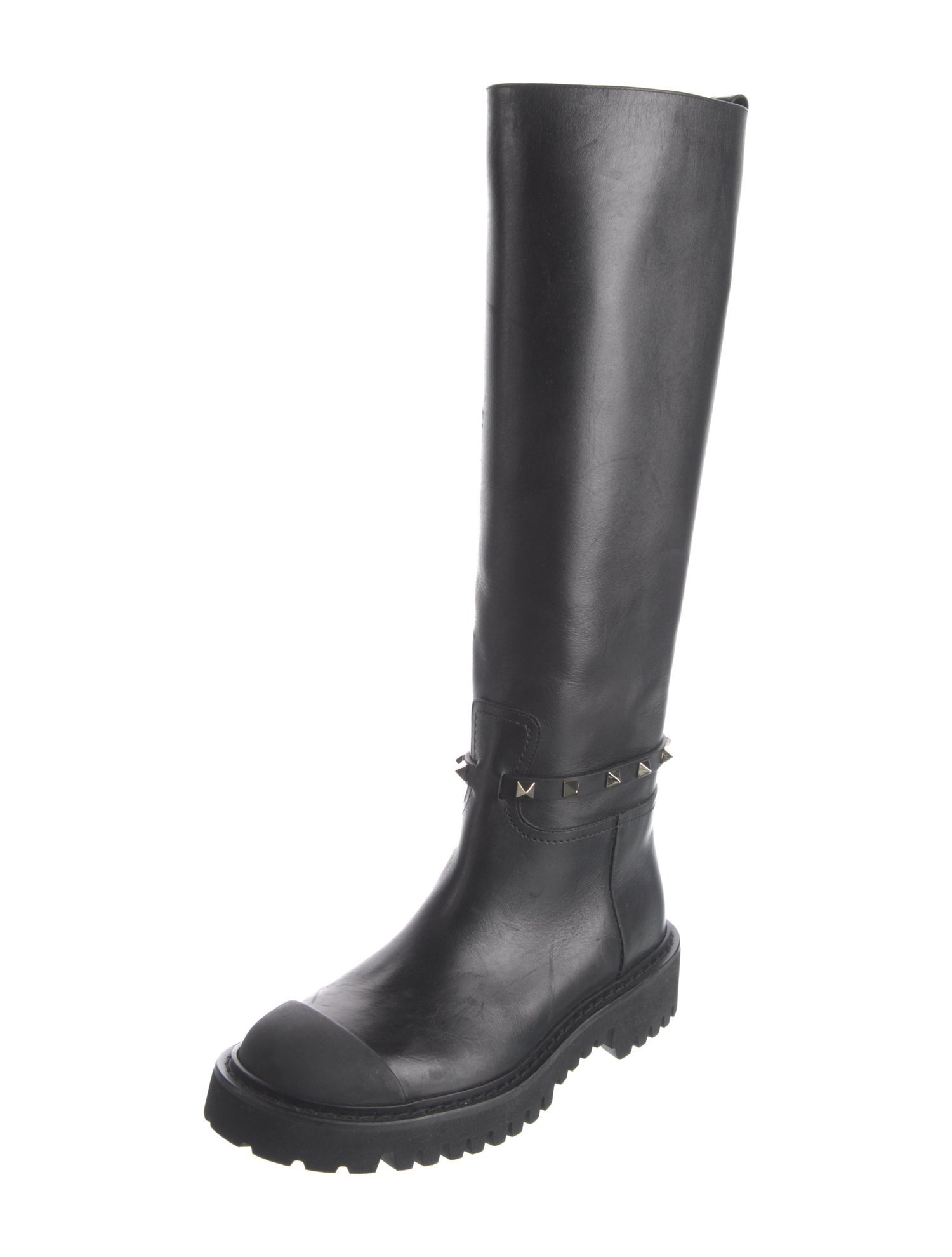 Valentino Rockstud Accents Leather Riding Boots