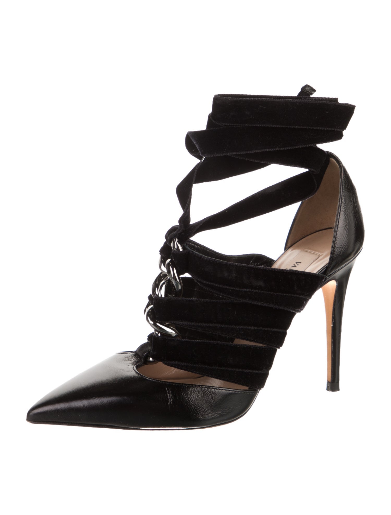 Valentino Leather Chain-Link Accents Pumps