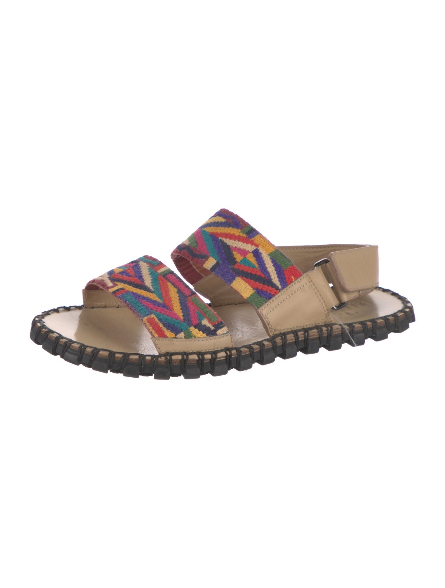 Valentino Printed Leather Trim Embellishment Slides