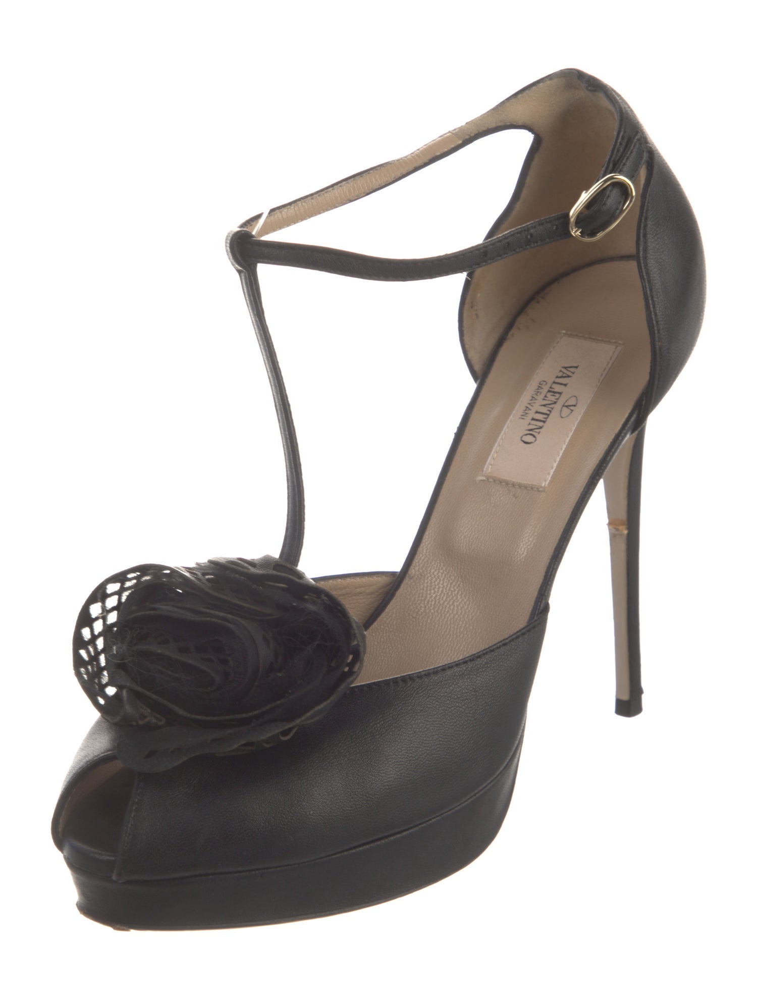 Valentino Leather Floral Print T-Strap Pumps