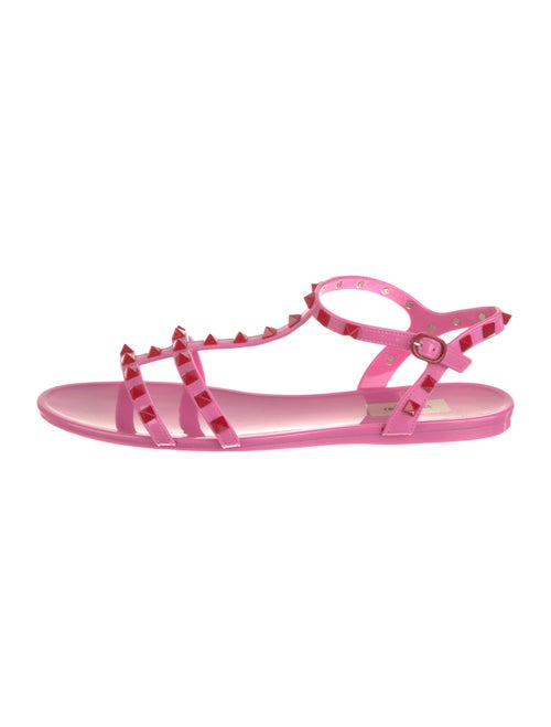 Valentino Rockstud Accents Rubber T-Strap Sandals