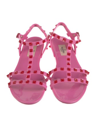 Valentino Rockstud Accents Rubber T-Strap Sandals