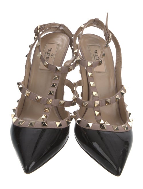 Valentino Patent Leather Colorblock Pattern T-Strap Pumps