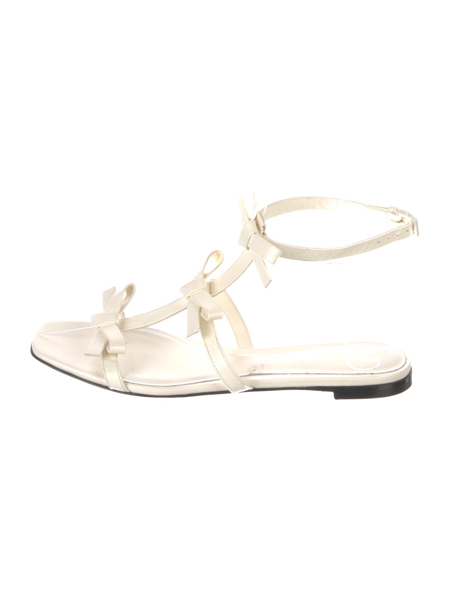 Valentino Leather Bow Accents T-Strap Sandals