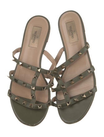 Valentino Rockstud Accents Leather Slides