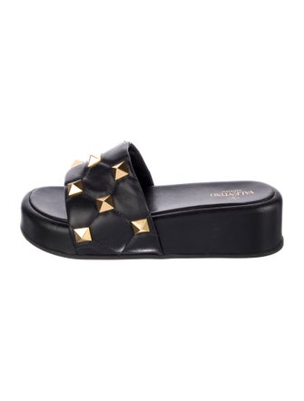 Valentino Rockstud Accents Leather Slides