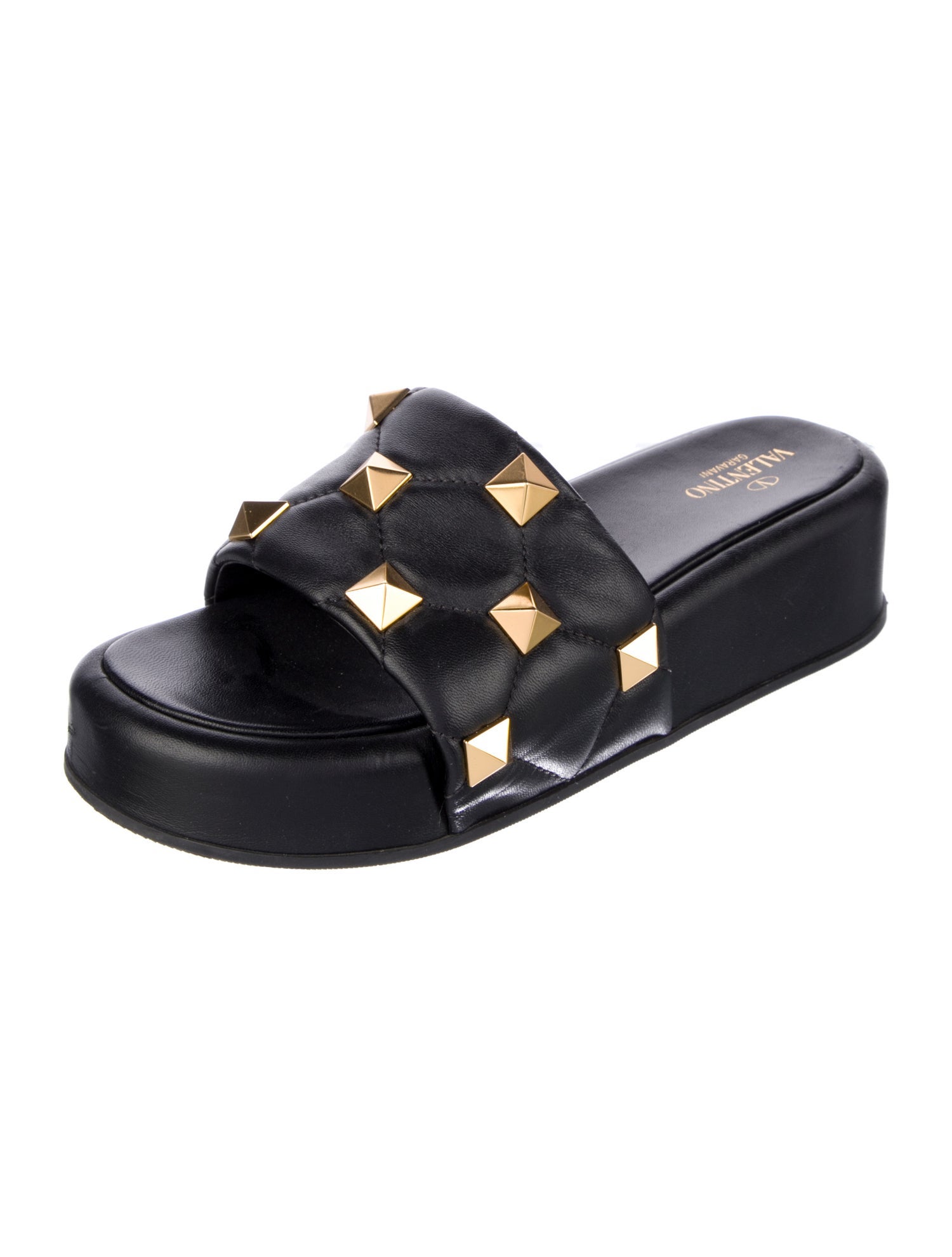Valentino Rockstud Accents Leather Slides