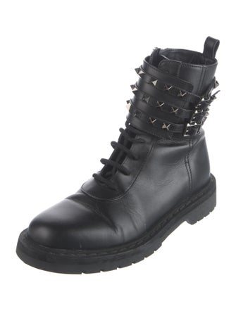Valentino Rockstud Accents Leather Combat Boots