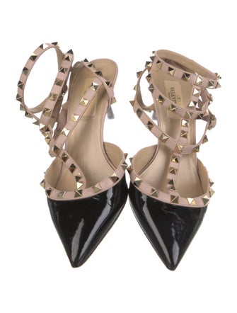 Valentino Rockstud Accents Patent Leather T-Strap Pumps