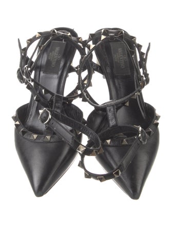 Valentino Rockstud Accents Leather T-Strap Pumps