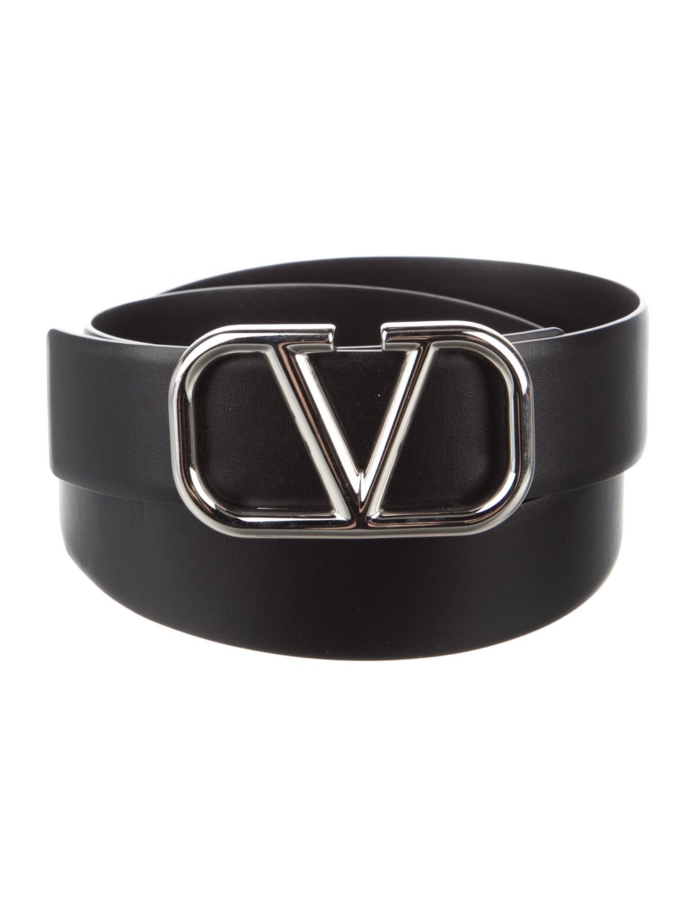 Valentino Belt Black Leather Vlogo Gunmetal Hardware Peg-In-Hole Closure