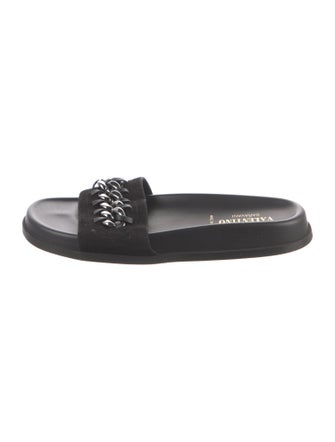 Valentino Suede Chain-Link Accents Slides