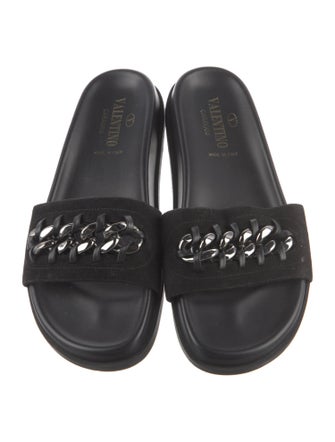Valentino Suede Chain-Link Accents Slides