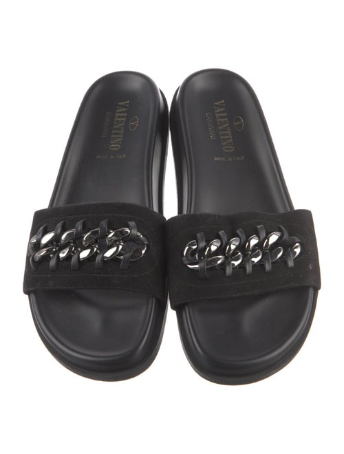 Valentino Suede Chain-Link Accents Slides