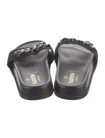 Valentino Suede Chain-Link Accents Slides