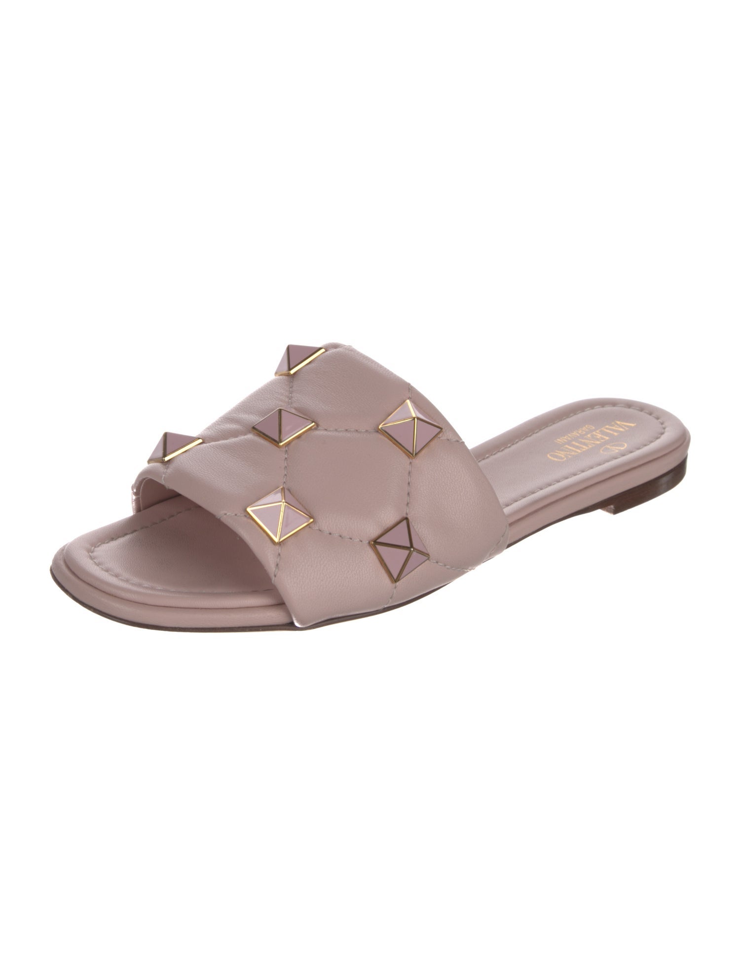 Valentino Rockstud Accents Leather Slides