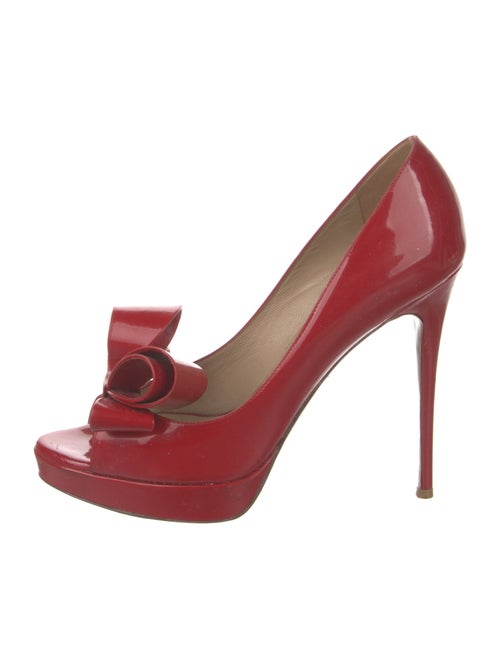 Valentino Patent Leather Bow Accents Slides