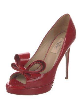 Valentino Patent Leather Bow Accents Slides