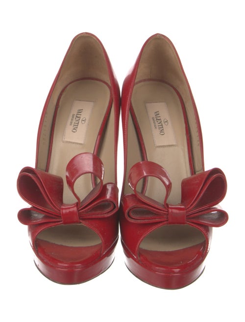 Valentino Patent Leather Bow Accents Slides