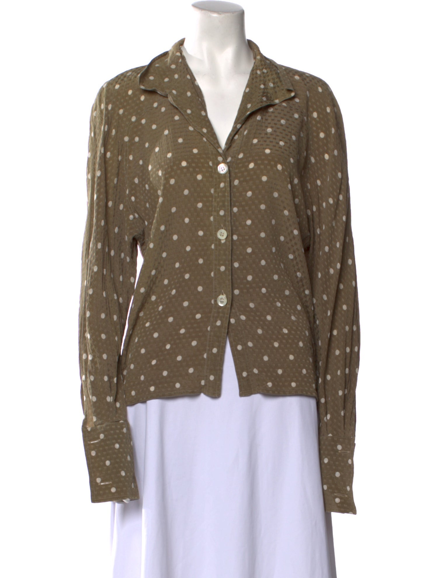 Valentino Silk Polka Dot Print Button-Up Top