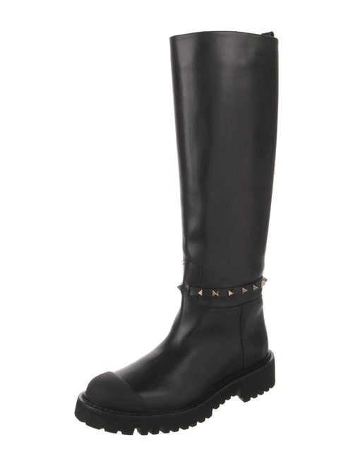 Valentino Rockstud Accents Leather Riding Boots