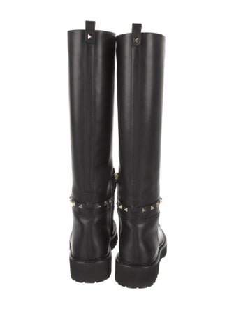 Valentino Rockstud Accents Leather Riding Boots