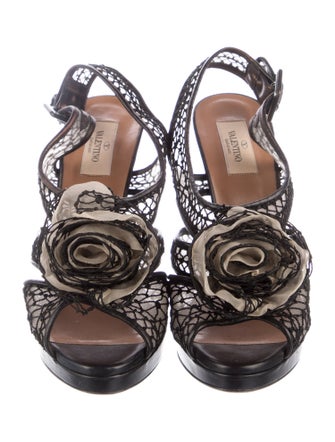 Valentino Mesh Lace Pattern Slingback Sandals