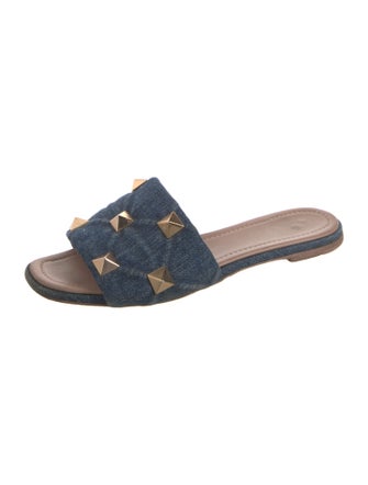 Valentino Rockstud Accents Denim Slides