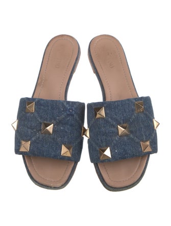 Valentino Rockstud Accents Denim Slides
