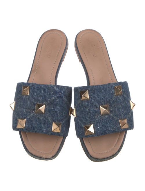 Valentino Rockstud Accents Denim Slides