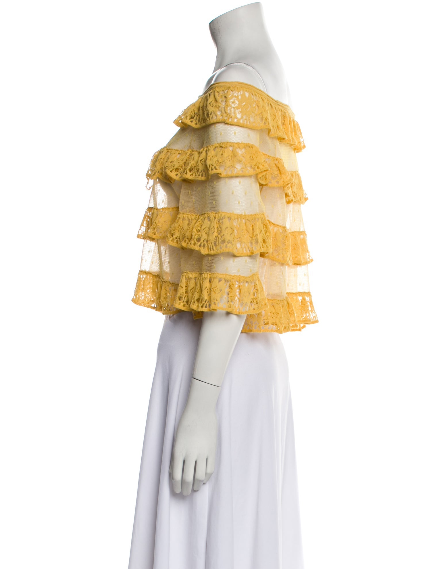 Valentino Lace Pattern Off-The-Shoulder Crop Top