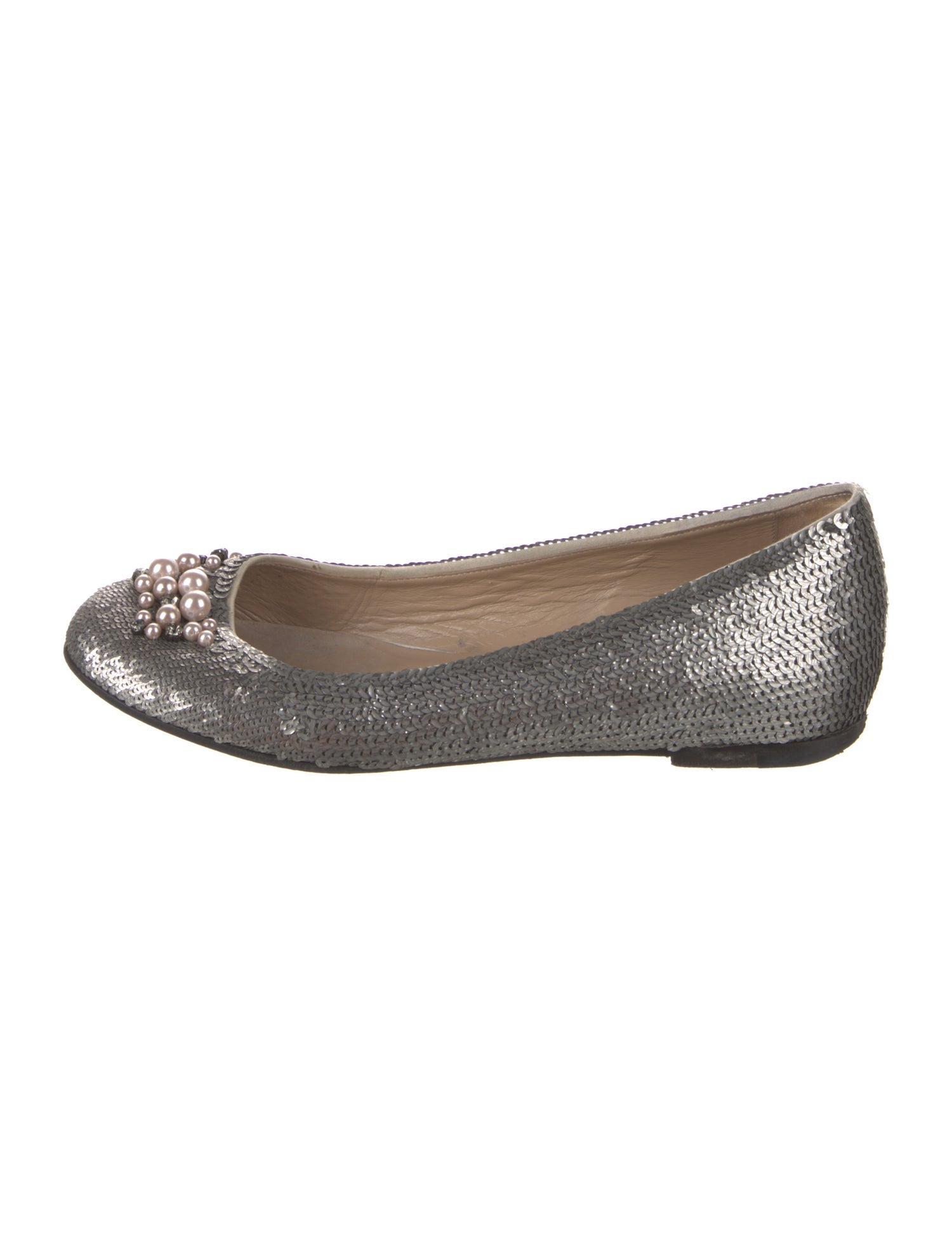 Valentino Faux Pearl Accents Sequins Ballet Flats