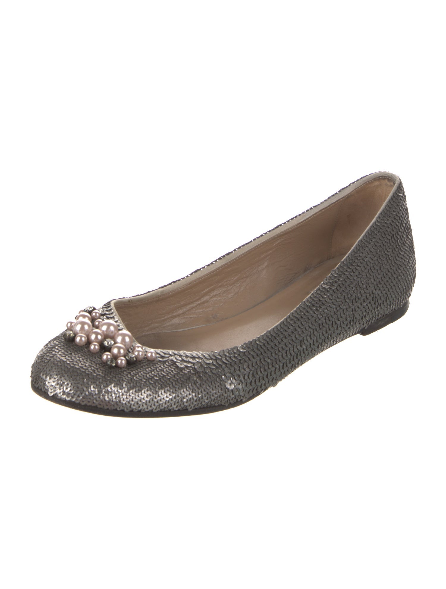 Valentino Faux Pearl Accents Sequins Ballet Flats