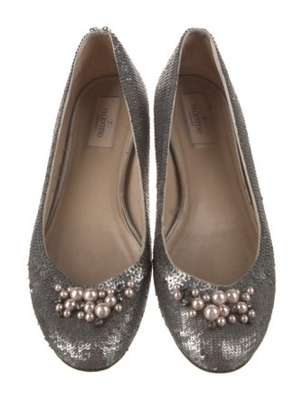 Valentino Faux Pearl Accents Sequins Ballet Flats