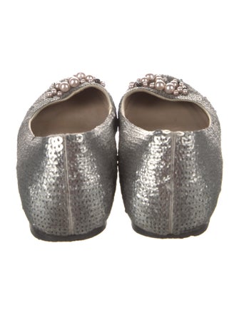 Valentino Faux Pearl Accents Sequins Ballet Flats