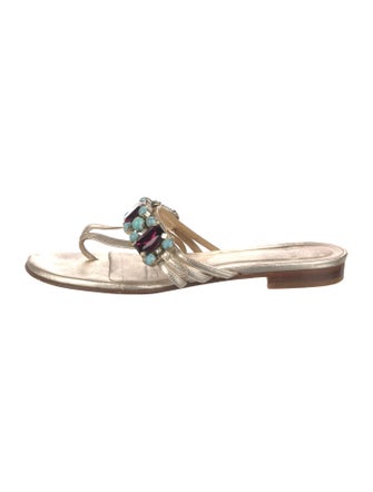 Valentino Leather Crystal Embellishments Slides