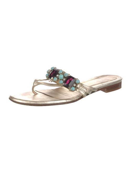 Valentino Leather Crystal Embellishments Slides