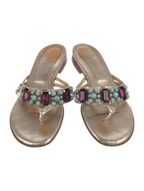 Valentino Leather Crystal Embellishments Slides