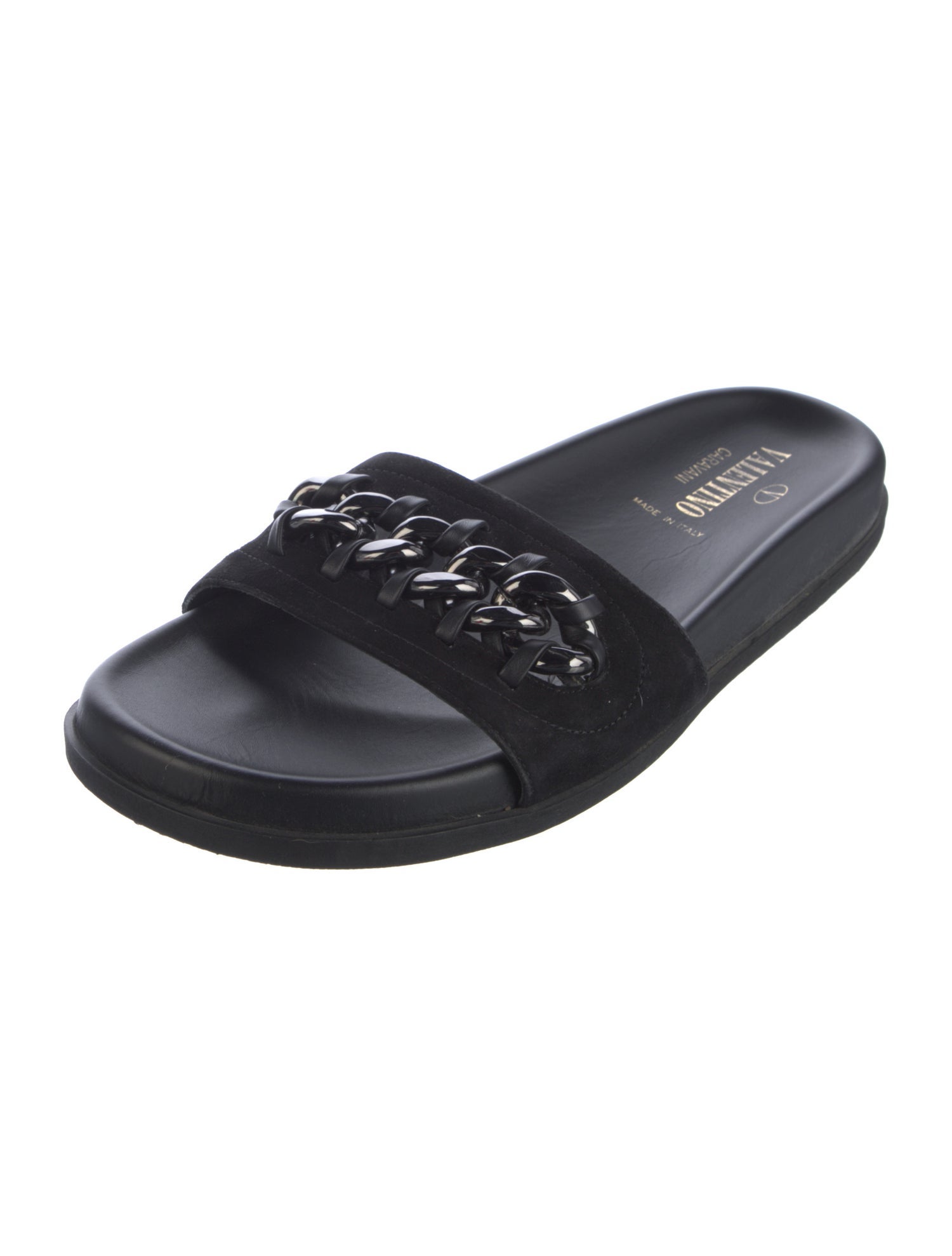 Valentino Suede Chain-Link Accents Slides