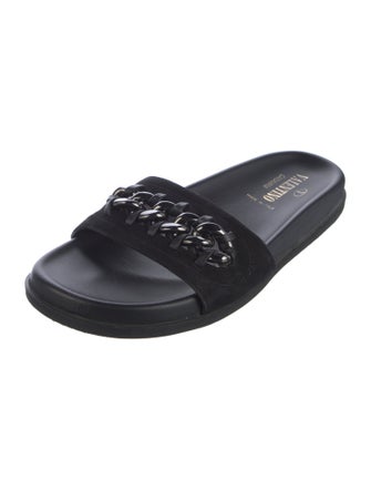 Valentino Suede Chain-Link Accents Slides
