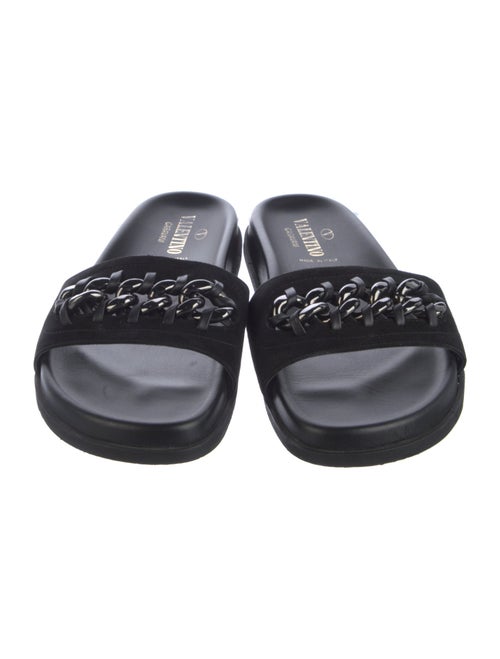 Valentino Suede Chain-Link Accents Slides