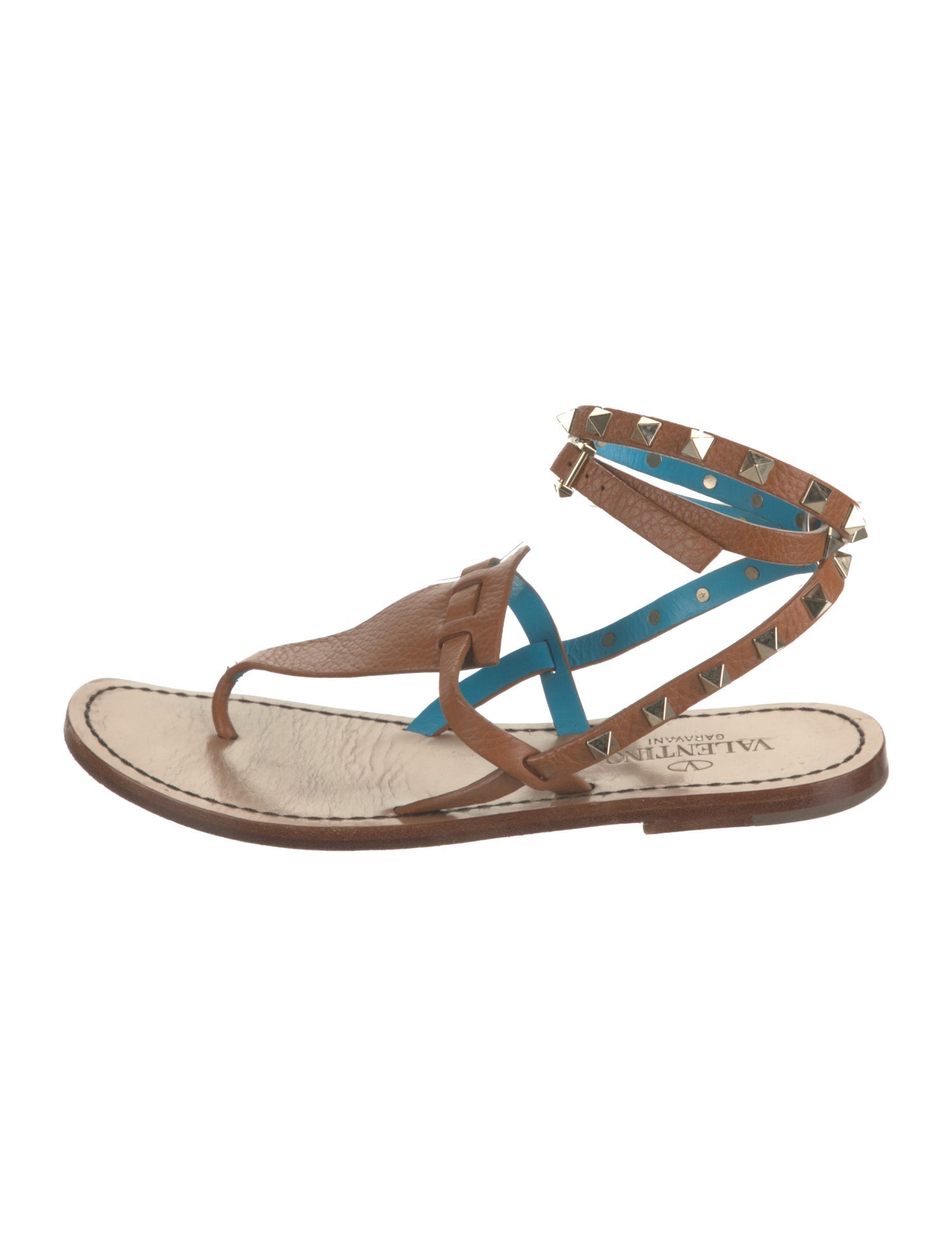 Valentino Rockstud Accents Leather T-Strap Sandals
