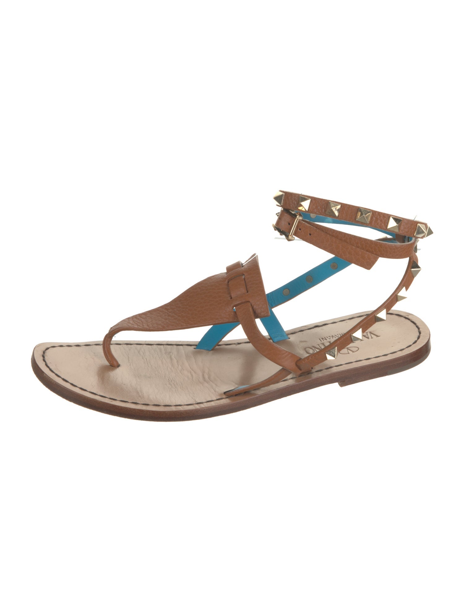 Valentino Rockstud Accents Leather T-Strap Sandals