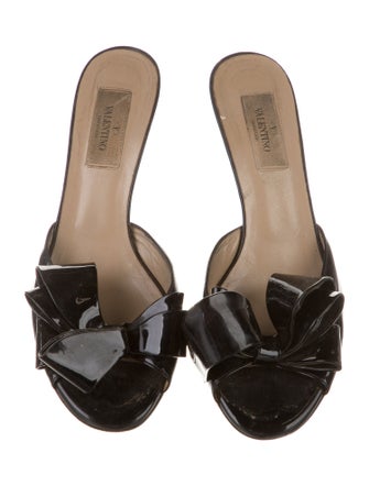 Valentino Patent Leather Bow Accents Slides