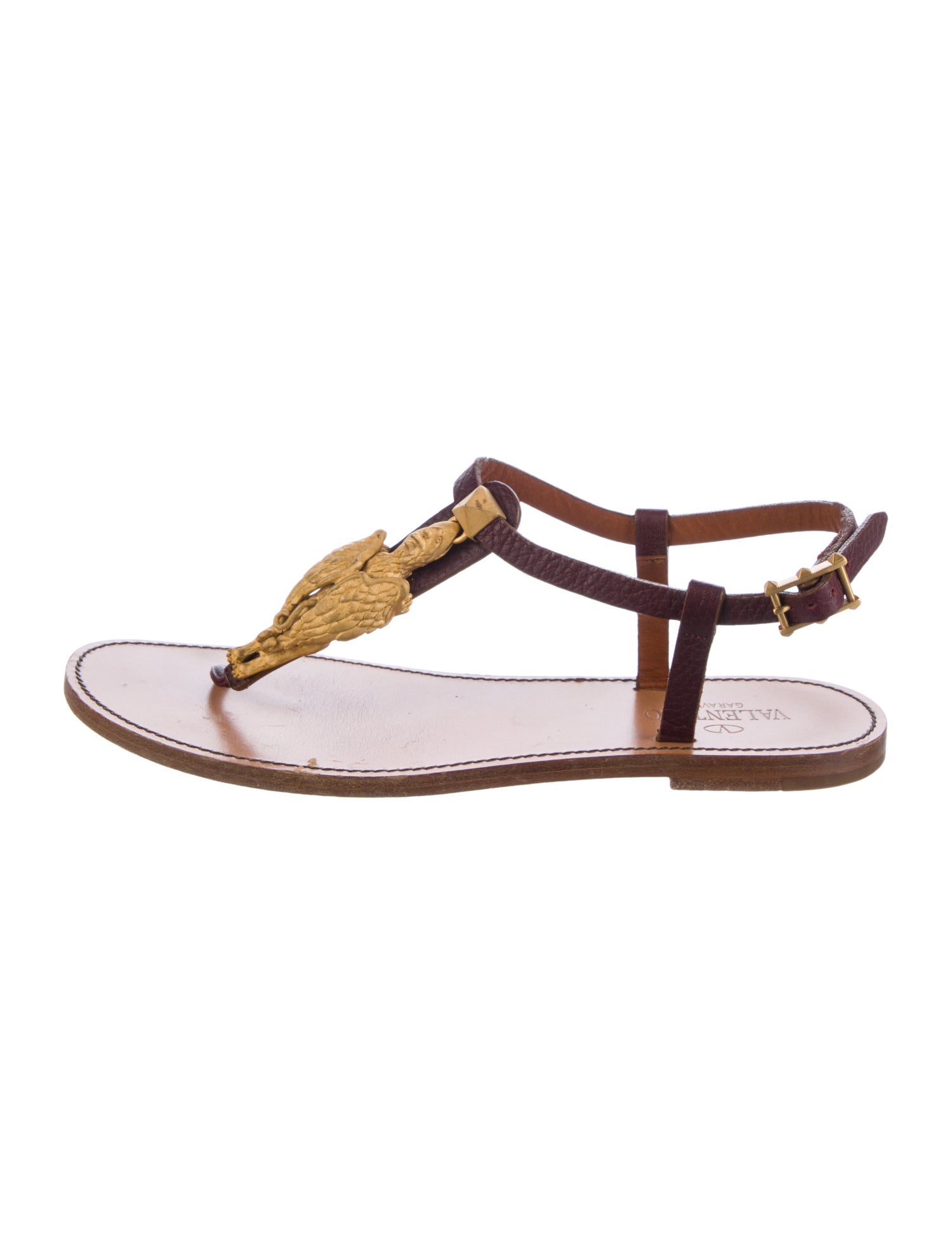 Valentino Rockstud Accents Leather T-Strap Sandals