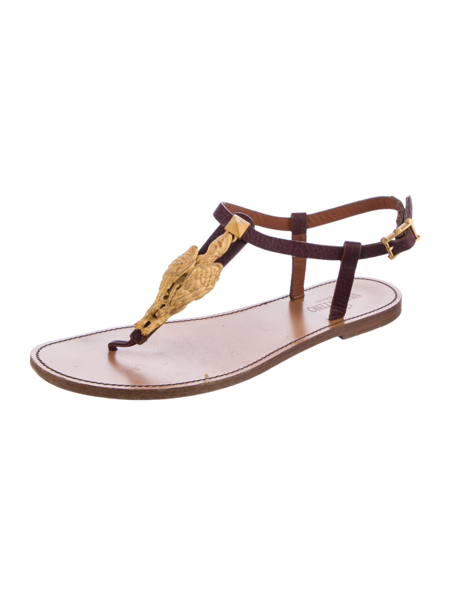 Valentino Rockstud Accents Leather T-Strap Sandals