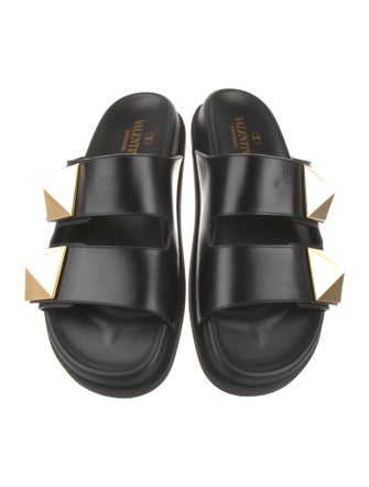 Valentino Leather Studded Accents Slides
