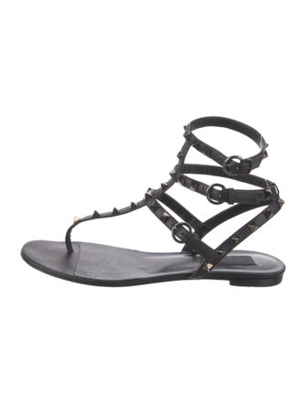 Valentino Rockstud Accents Leather T-Strap Sandals